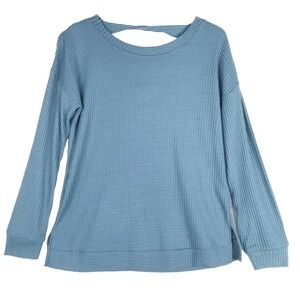 1 State Top Womens Small Blue Waffle Knit Thermal Strappy Back Grunge Preppy New